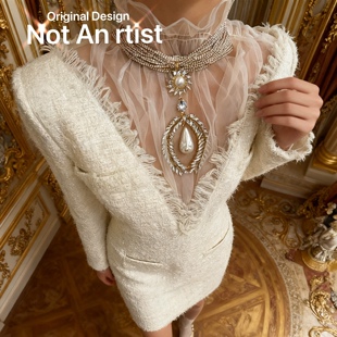 vintage复刻小众设计感夸张水钻珍珠吊坠法式 巴洛克珍珠满钻项链