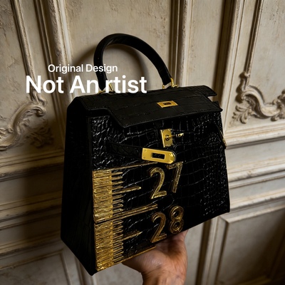 海外订单原创小众手工刻度尺标量尺元素设计鳄鱼纹凯莉包单肩斜跨