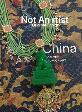 设计师原创仿真玉石狮子国风撞色中古莱茵石镶嵌多层项链毛衣链