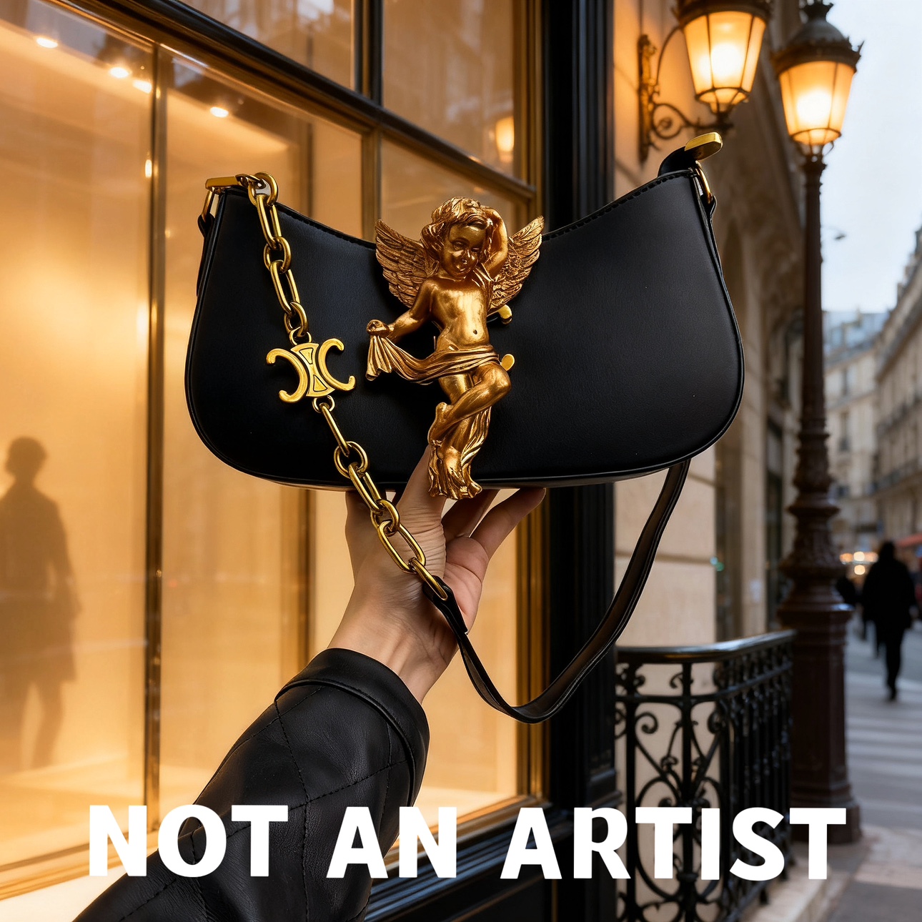 实拍欧美复古时髦搭配造旧古铜色倒模石膏立体天使短链条腋下包