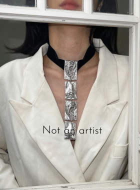 博物馆人体雕塑颈饰手工粗躁肌理银色耳朵鼻子分段项链项圈choker