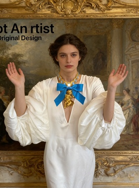 vintage复刻法式复古宫廷巴洛克风蓝色宝石夸张立体天使吊坠项链