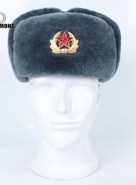 冷战授权复刻苏联俄罗斯乌沙卡棉帽 M69红军之星灰冬帽栽绒雷锋帽