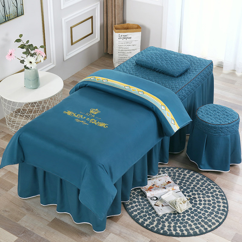 网红美容床罩四件套 高档欧式简约轻奢理疗按摩床单 纯色洗头床套