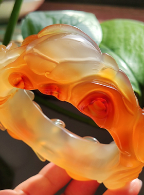 沁红江料 纯天然逊克北红江料玛瑙雕刻手镯 高油度强胶质感荧光57