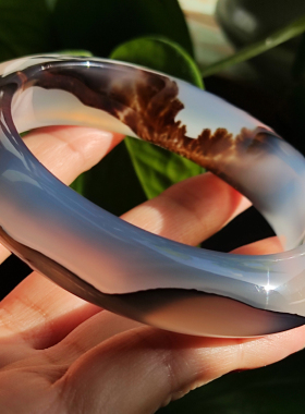 玛瑙印象 青山远黛 纯天然马料玛瑙手镯 稀有墨蓝色景观镯 水润58