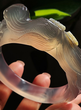 玛瑙印象 凤九 天然紫玛瑙雕刻手镯 高工九尾狐 玻璃种烟紫色57