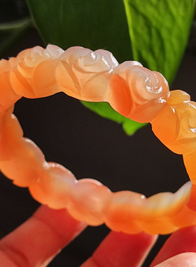 玛瑙印象 炙热玫瑰 纯天然巴西粉玛瑙雕刻手镯 满圈玫瑰花精工 56