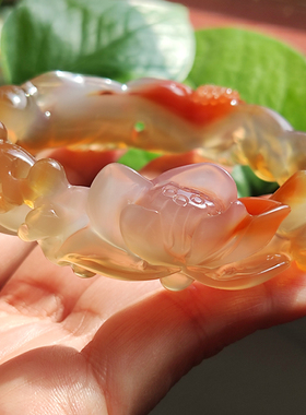 玛瑙印象 连年有余 纯天然巴西老料玛瑙雕刻手镯灵动立体荷花鱼57