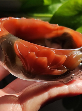 玛瑙印象 水墨玉兰 纯天然巴西黑红撞色玛瑙雕刻手镯高工意境雕56