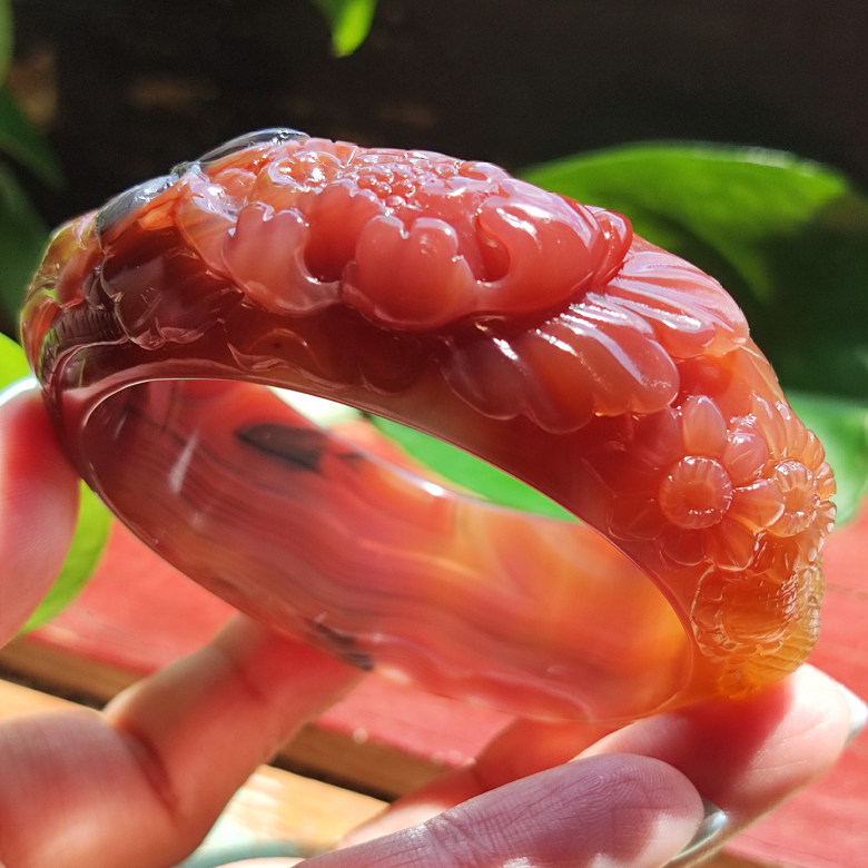 玛瑙印象 纯天然巴西老料玛瑙雕刻手镯 多彩浓郁粉玛瑙油润满级55