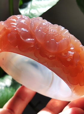 纯天然巴西粉玛瑙雕刻手镯 玲珑剔透 收藏级粉料大师工尖端收藏58
