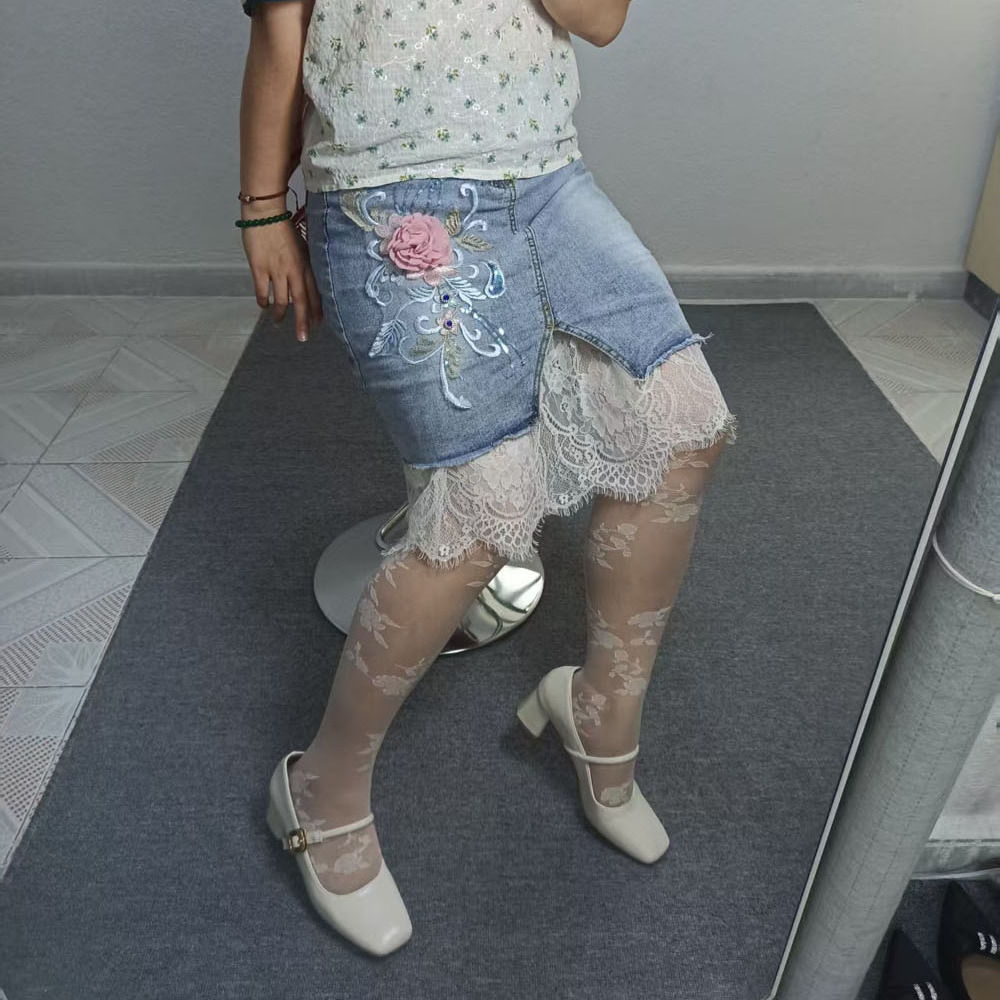 奶白色玫瑰花纹丝袜超薄款透肉甜美仙女袜法式美腿袜春秋季连裤袜