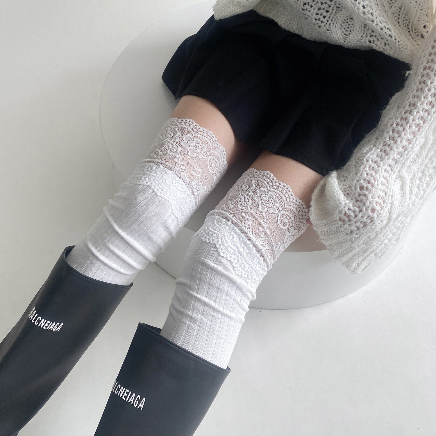 蕾丝花边长筒袜女学院风棉质日系秋冬中厚高筒过膝大腿袜配靴袜子,女士内衣/男士内衣/家居服,长筒袜,淘宝优惠券,粉丝福利购,淘宝优惠卷