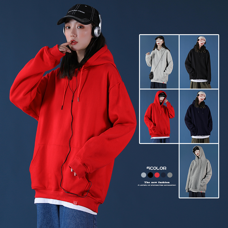 Fall new Montmartre Unisex large casual Japanese solid hooded Pullover