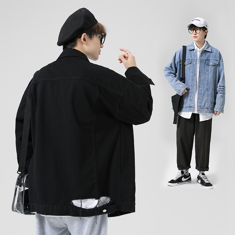 Autumn shadowless wall new Japanese large men's perforated letter Embroidered Denim Jacket
