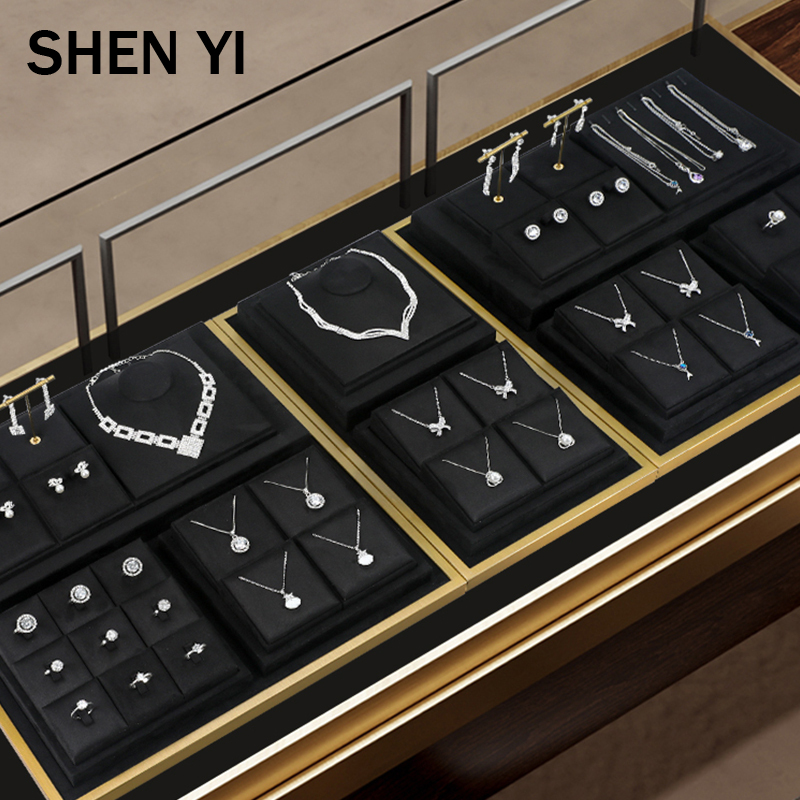 SHENYI珠宝套装展示道具项链耳环戒指套装展示盘黑色珠宝首饰展示