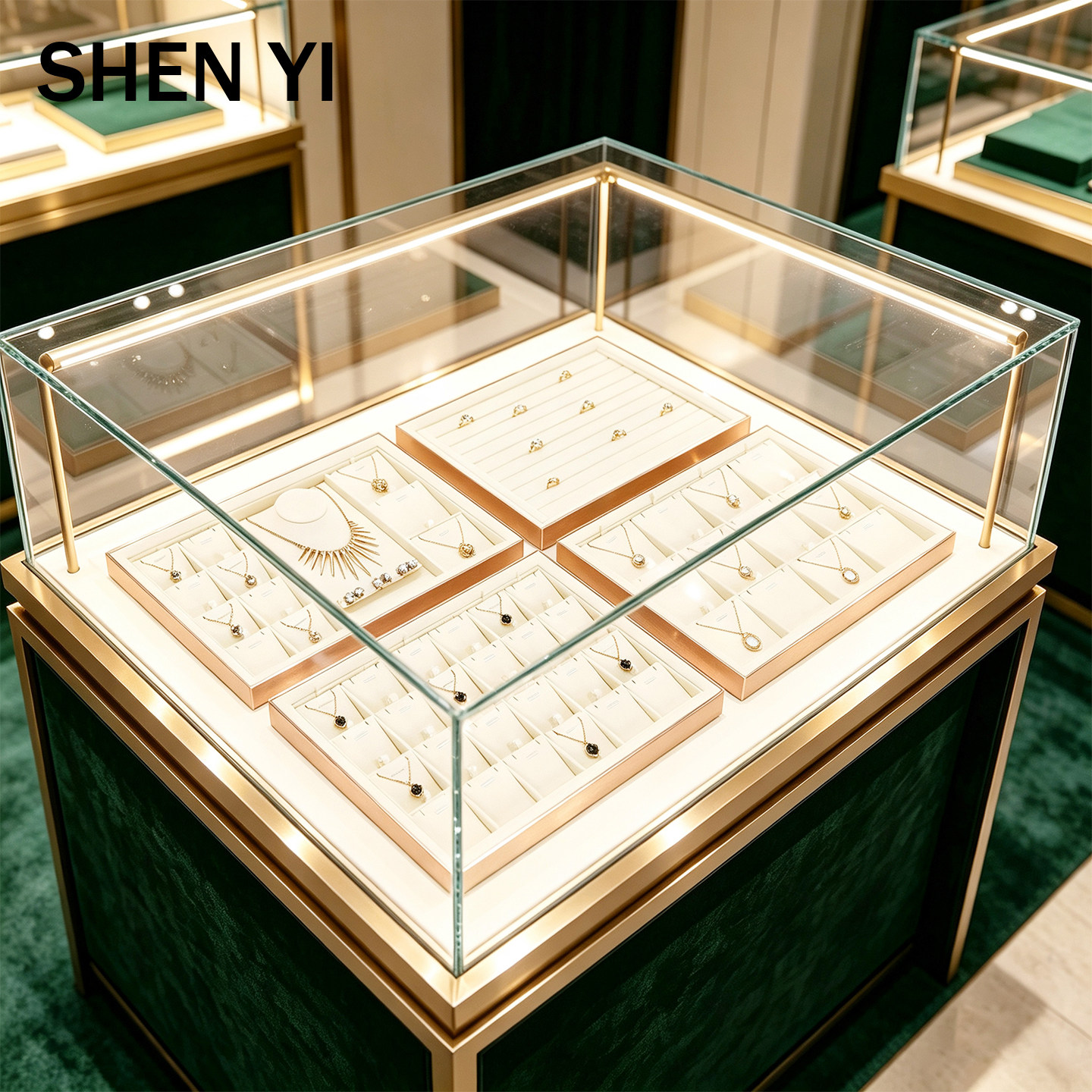 SHENYI珠宝展示金属框盘米白色项链手链戒指饰品首饰盘柜台陈列盘