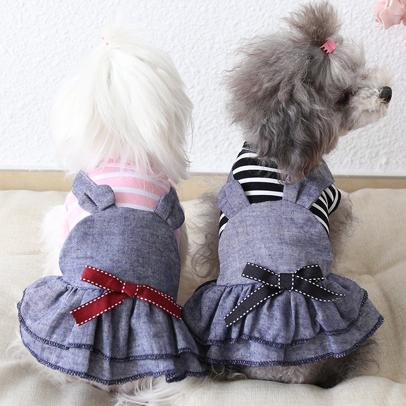 泰迪Petstyle春夏新款小熊条纹牛仔裙背带连衣裙狗狗衣服猫咪裙子