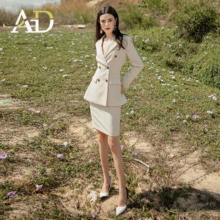 AD职业西装套装女春秋款加厚西服外套时尚名媛通勤时装气质两件套