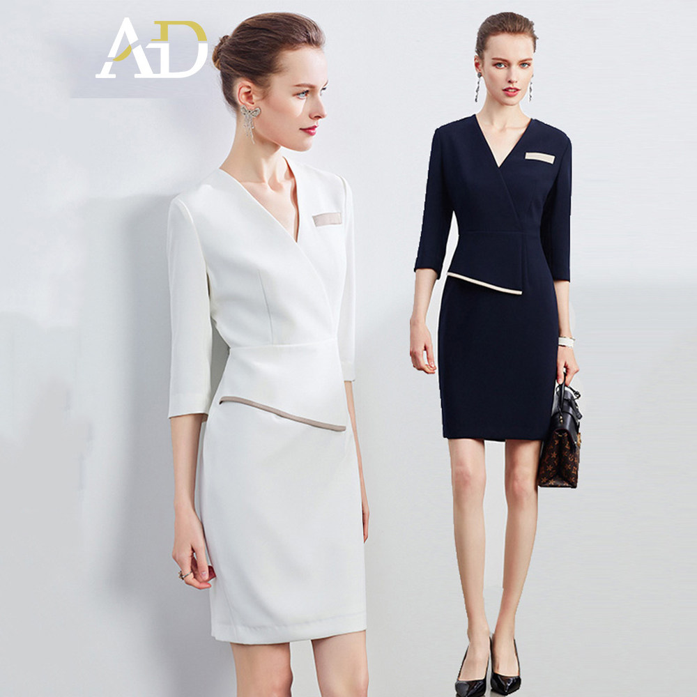 AD时尚修身干练OL职业装连衣裙高端名媛女神范正装美容师工作服女