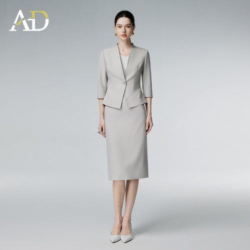 AD干练职场七分袖西装套裙女显瘦