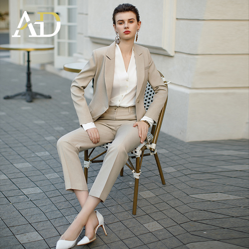 AD高级感灰色职业装女套装小个子秋冬休闲西服外套女士西装正装裤