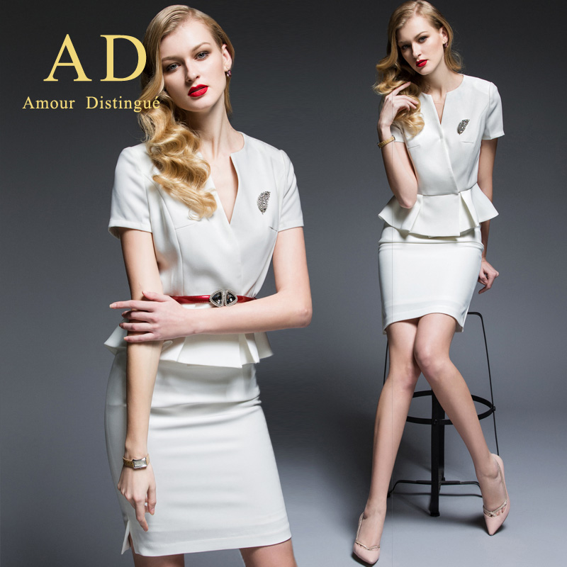 ADʱÉзÛÉ«Î÷×°Ì××°¶ÌÐäºÉÒ¶±ß°×É«Î÷·þÌ×ȹolÅ·ÃÀÖ°Òµ×°Å®×°ÏÄ×°