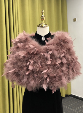 出口外贸女披肩皮草斗篷结婚冬纯色婚纱礼服搭配羽毛外披