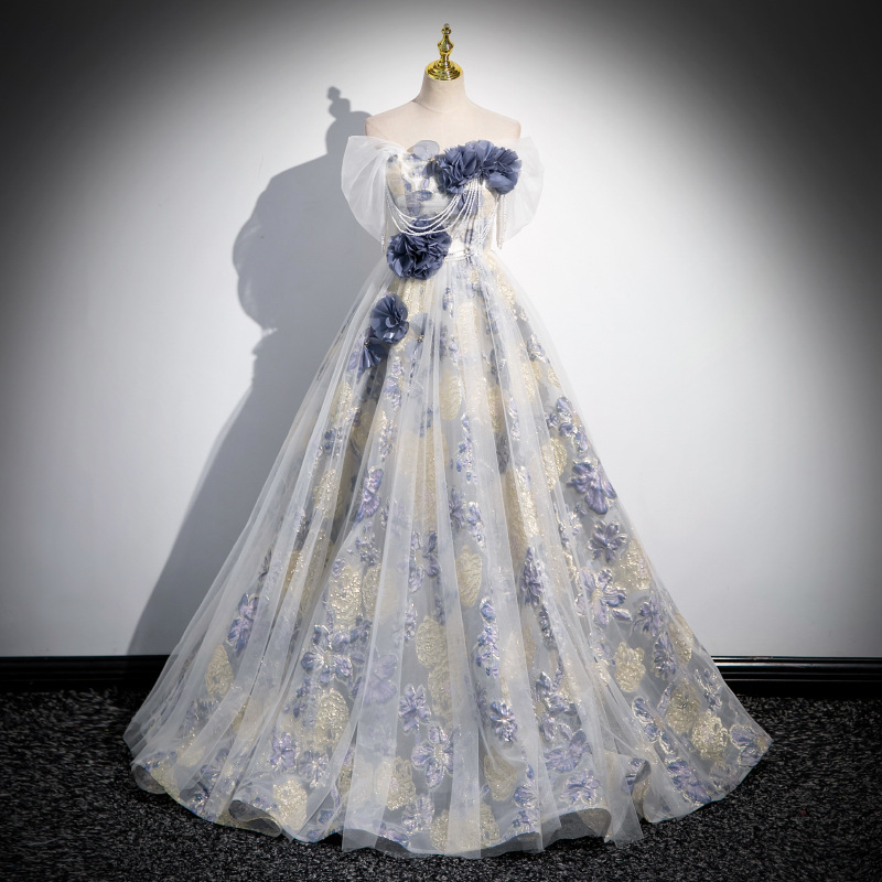 法式晚礼服重工轻奢小众年会主持人独唱森系仙气纱裙声乐艺考礼服