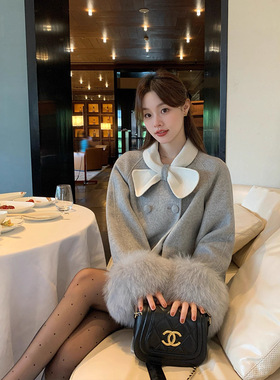 致爱丽丝小个子秋冬撞色双面羊毛呢子外套女2025羊绒灰色大衣新款