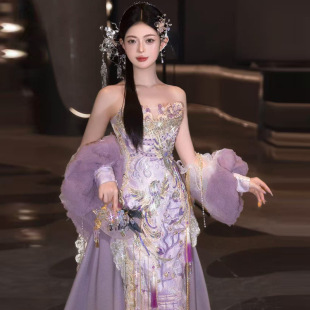 高级感 订婚宴礼服裙拖尾女结婚高端秋季 敬酒服新娘2025新款 新中式