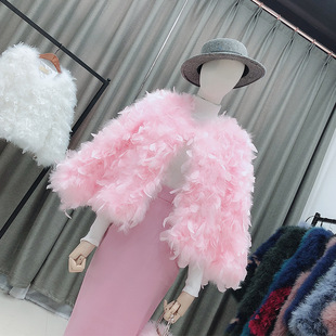 秋冬火鸡毛韩版长袖加密加厚鸵鸟毛皮草外套短款女士