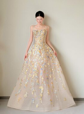 吊带晚礼服高端重工新娘订婚结婚敬酒服甜美学生成人礼生日公主裙