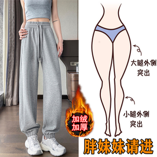 秋冬韩版高腰加绒加厚显瘦运动束脚哈伦裤女宽松休闲小个子灯笼裤