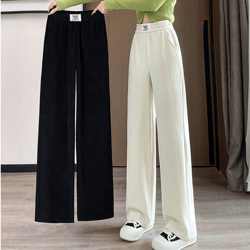 韩版高腰显瘦百搭雪尼尔阔腿裤女
