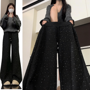 女宽松休闲流行直筒长裤 子 显瘦设计感超火阔腿裤 春夏高腰胖mm大码