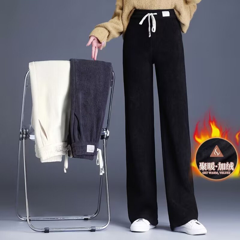 显瘦百搭加绒雪尼尔阔腿裤女秋冬
