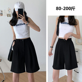 短裤 中裤 女夏季 韩版 西装 宽松休闲A字裤 新款 高腰冰丝阔腿五分裤 潮