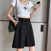 五分裤 显瘦阔腿短裤 女夏季 冰丝西装 新款 胖mm超大码 宽松休闲中裤 子