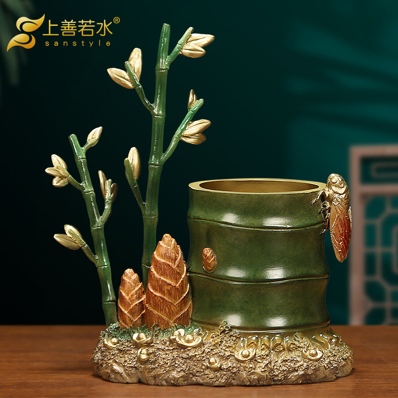 一鸣惊人竹笔筒摆件铜节节高升图片