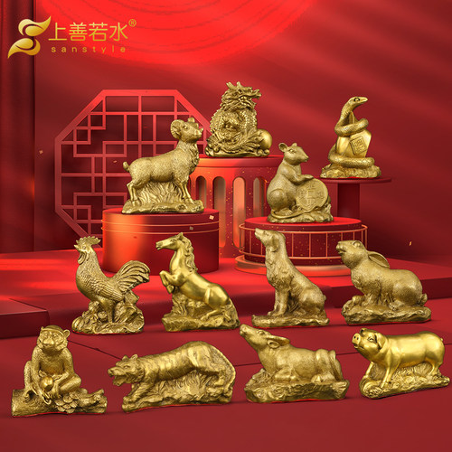 上善若水十二生肖铜摆件