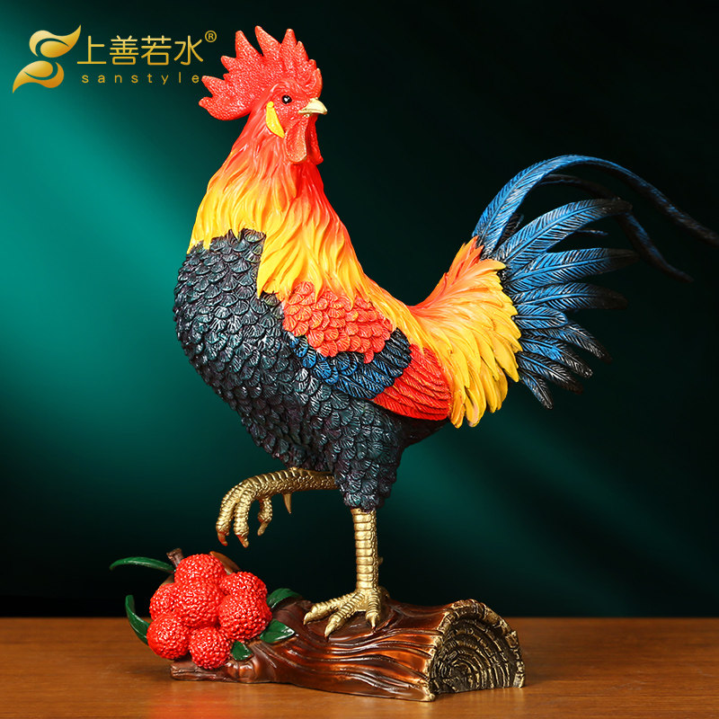 上善若水《大吉大利》铜鸡摆件 招财生肖公鸡家居新年摆设A0030