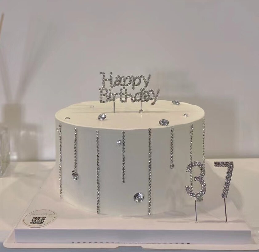 ins风带钻字母蛋糕插牌 女神七夕周年庆生日插件钻石数字