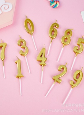 金色数字蜡烛0-9数字生日蜡烛蛋糕装饰插件镀金蜡烛PVC盒装