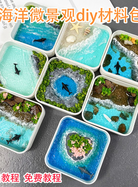 DIY海洋鲸鱼微景观材料包手工diy模型沙滩海景海湾岛屿摆件冰箱贴