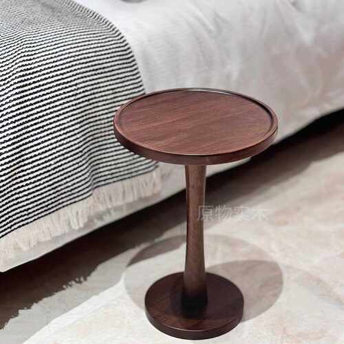 胡桃木实木边几可移动小圆桌茶几