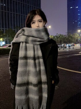 Softopia2026马海毛条纹韩版围巾女情侣披肩加厚超大保暖冬季围脖