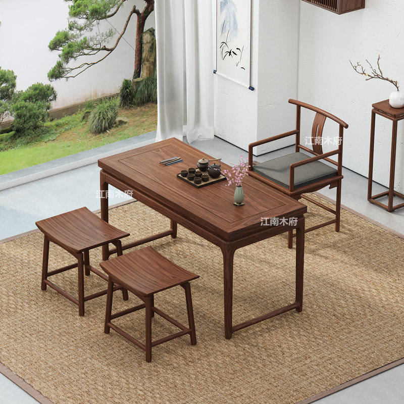 新中式阳台茶桌老榆木茶桌椅组合简约实木禅意泡茶台小户型原木