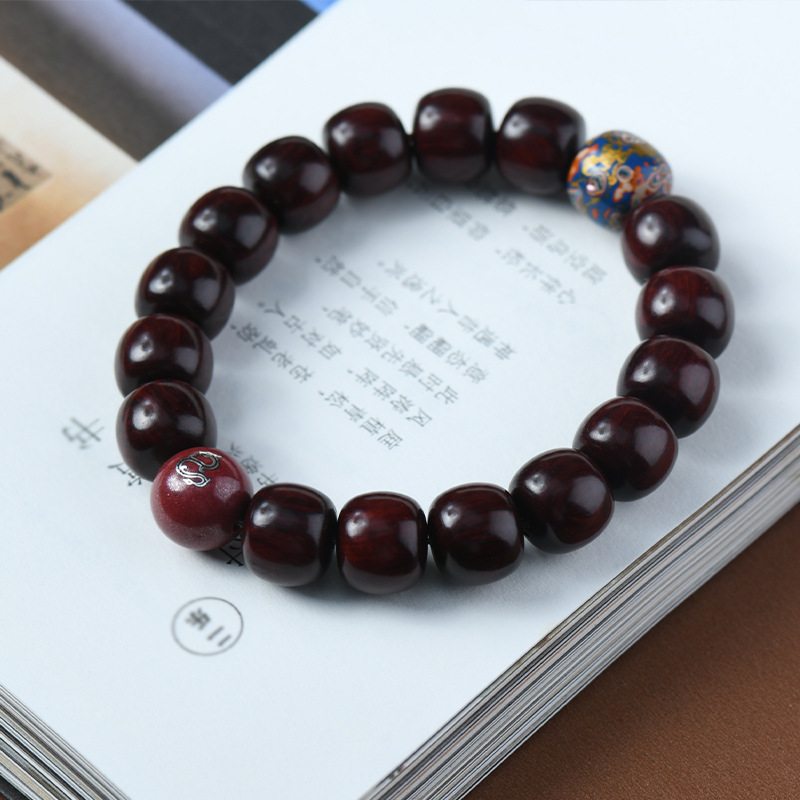小叶紫檀12*11老形珠生肖守护神手链大漆珠手串